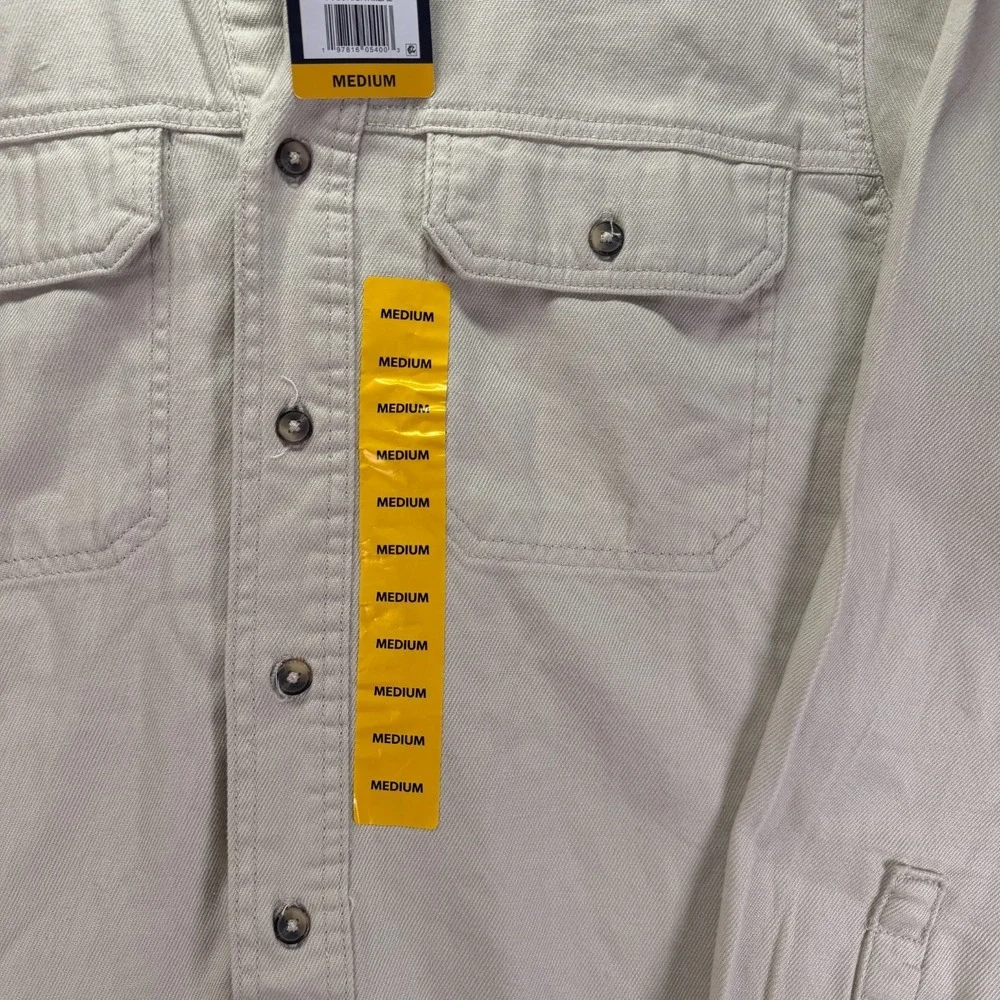 Lukcy Brand Button Down Shirt Men Medium Beige Twill Long Sleeve Heavy Thick NWT